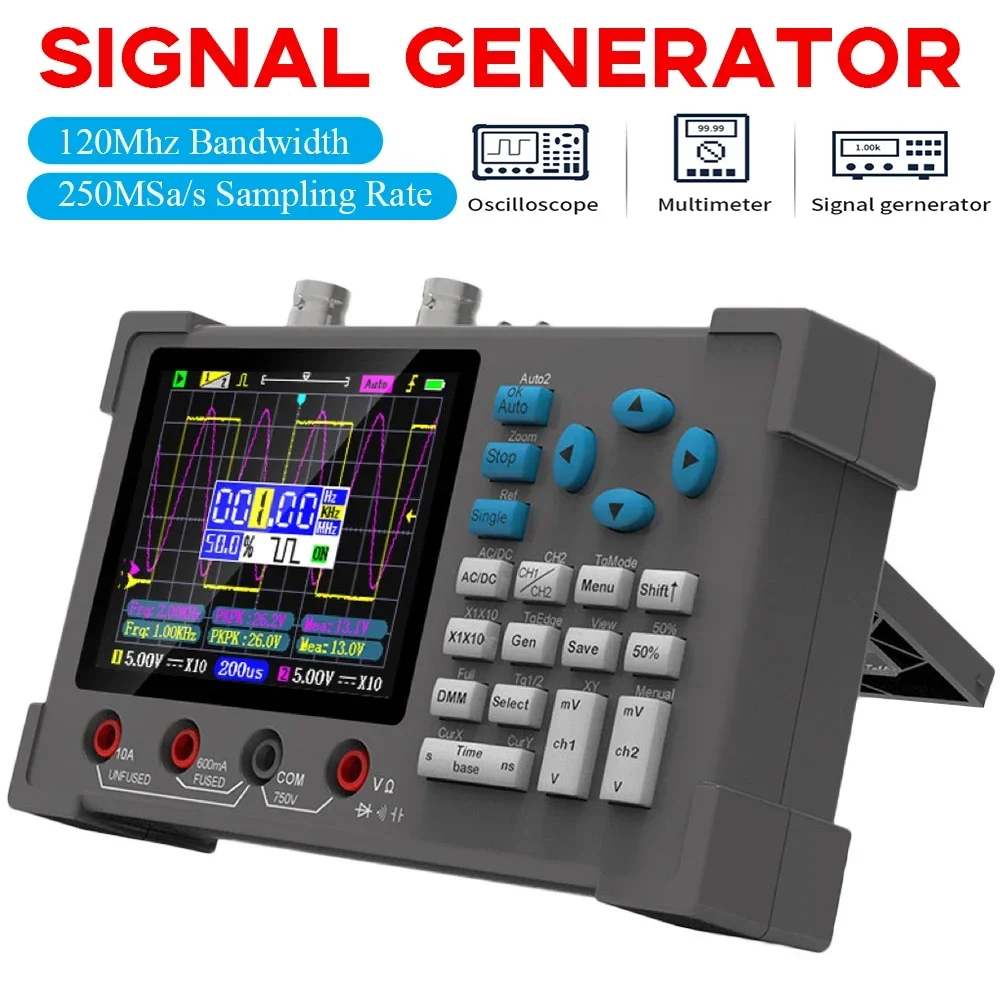 DSO3D12 3 in 1 Handheld Digital Oscilloscope 250MSa/s Dual Channel Built-in Multimeter+ Generator IPS Display