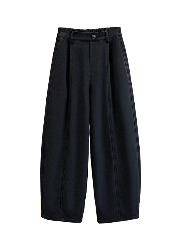 High Waist Fce Lined Casual Pants Wide Leg Women's Sle Pear ape Body Fit Winter New Arrival Korean Version Straight Cut