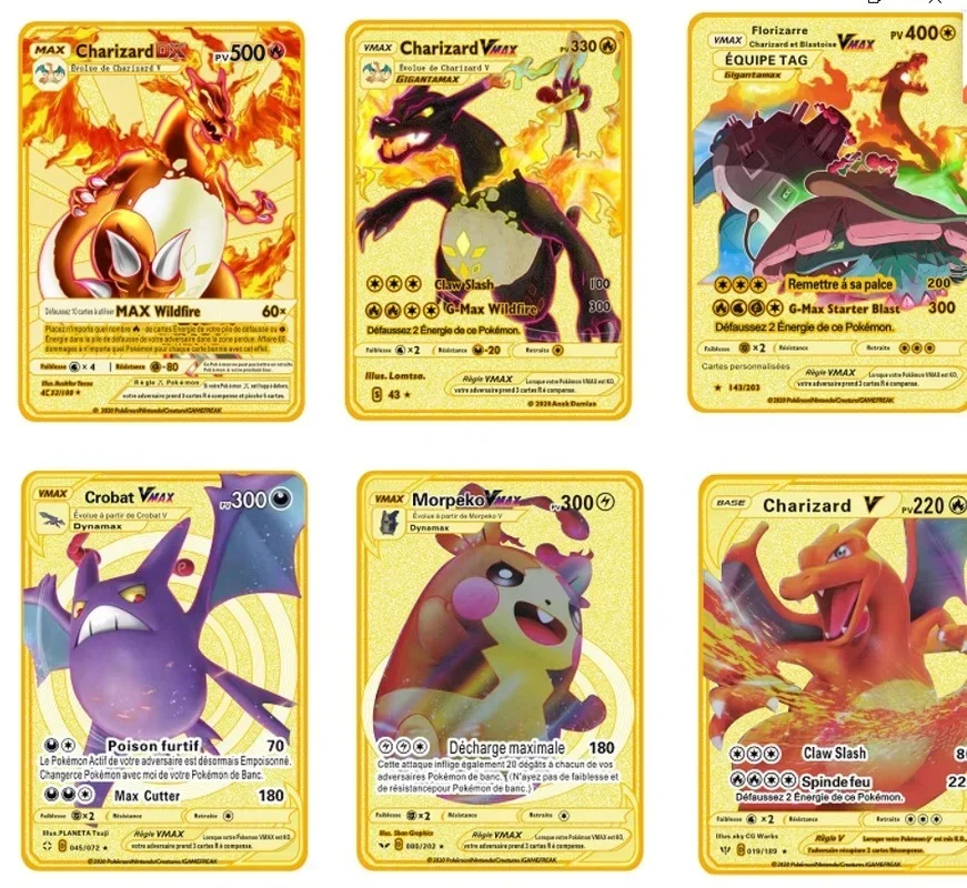 1pcs Pokemon Metal Trading Cards Game Spanish Trading Cards Battle Cards Pikachu Charizard