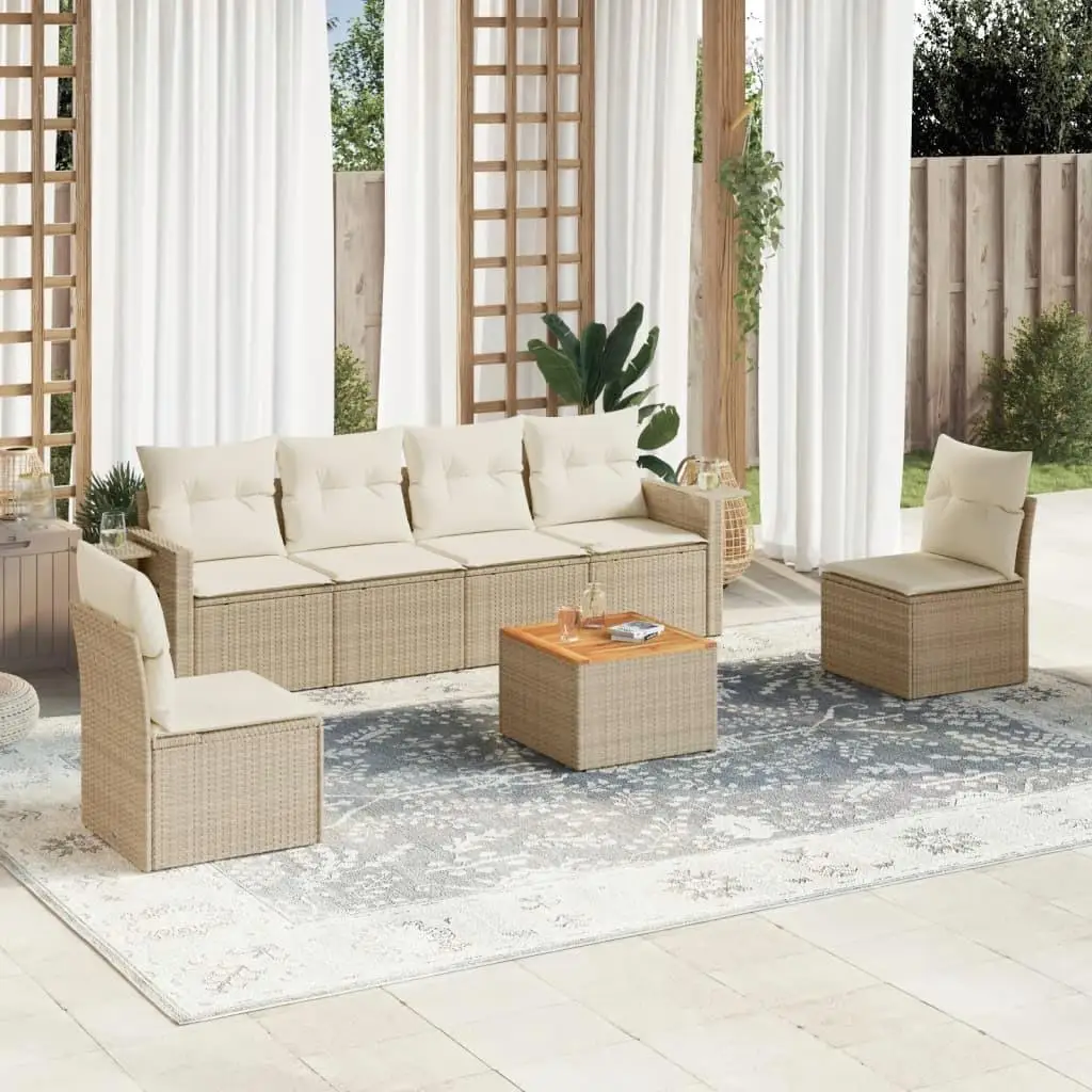 

Beige PE Rattan Modular Garden Sofa Set 7 Pieces Outdoor Furniture Patio Lounge Set