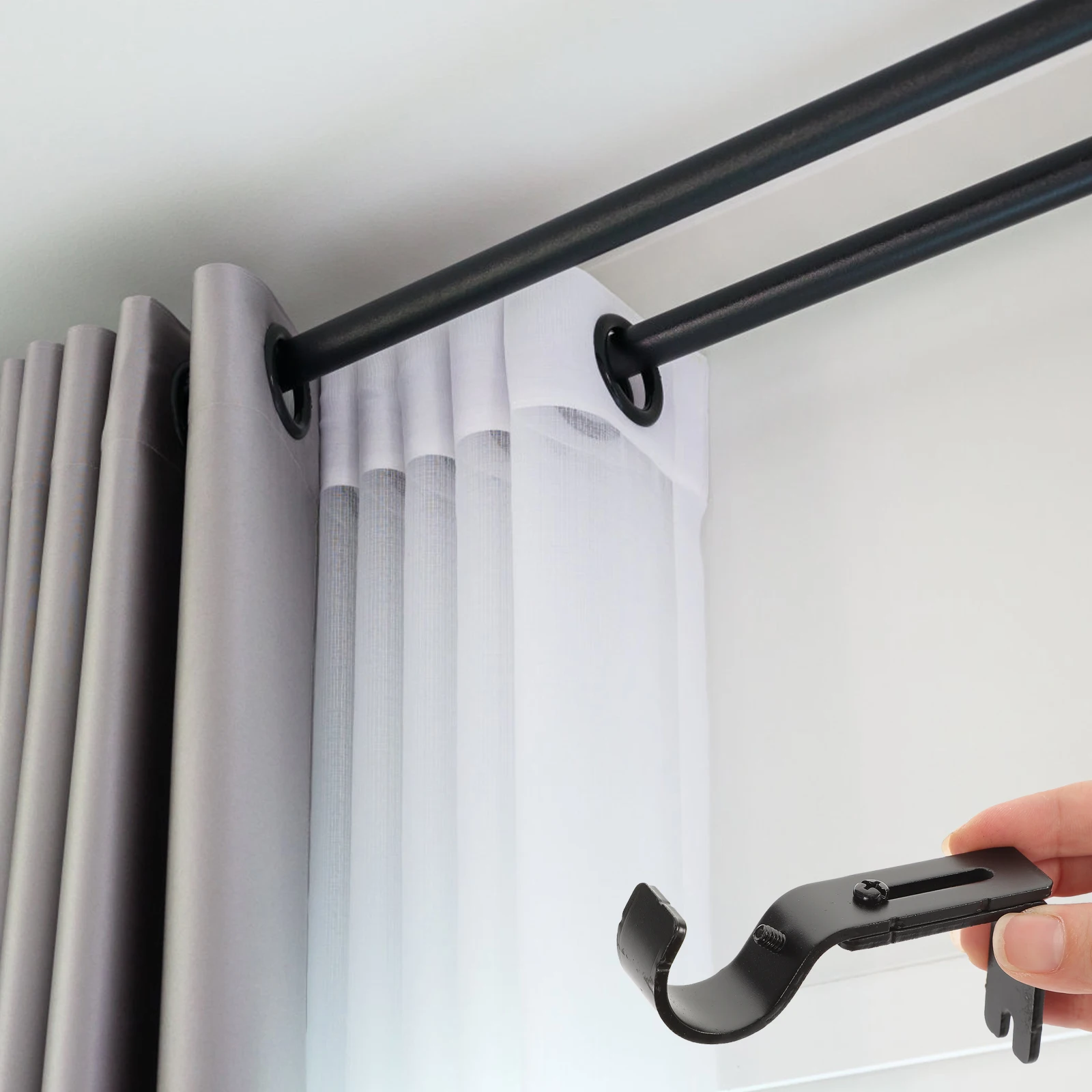 

1Set Curtain Rod Brackets Heavy Duty Iron Wall Mount Support for Adjustable Rods No Screws Needed Home Decor Bedroom Living Room