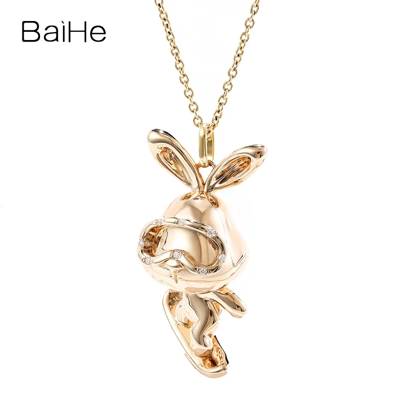 

BAIHE Solid 14K Yellow Gold H/SI Natural Diamond Ski Rabbit/Cute Rabbit Pendant Women Men Fine Jewelry Pingente Coelho přívěšek