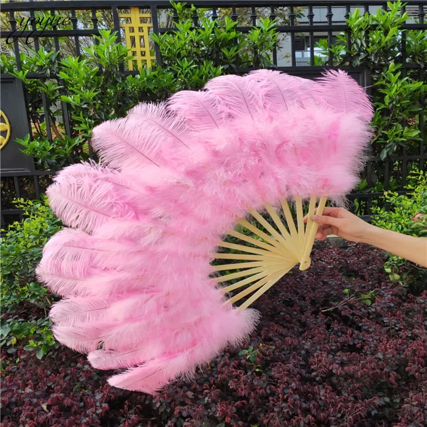 

Other Home Garden YOYUE 15 Bone Ostrich Feathers Fan Halloween Party Wedding Celebration Belly Dance Show DIY Decorative Pink Fe