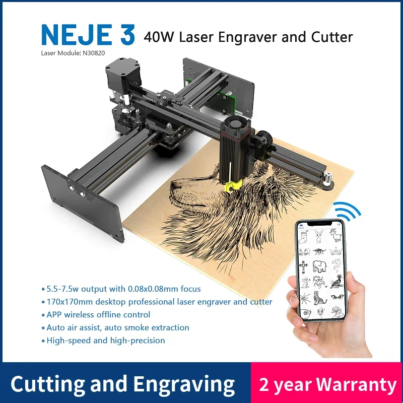 

NEJE 3 40W Laser Engraver 170*170mm Desktop Laser Printer N30820 Output 5.5W-7.5W CNC Router Engraver Cutter Laser Wireless APP