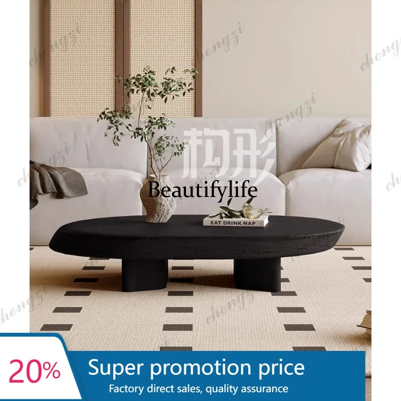 PPP New solid wood oval coffee table minimalist coffee table retro living room home log low table