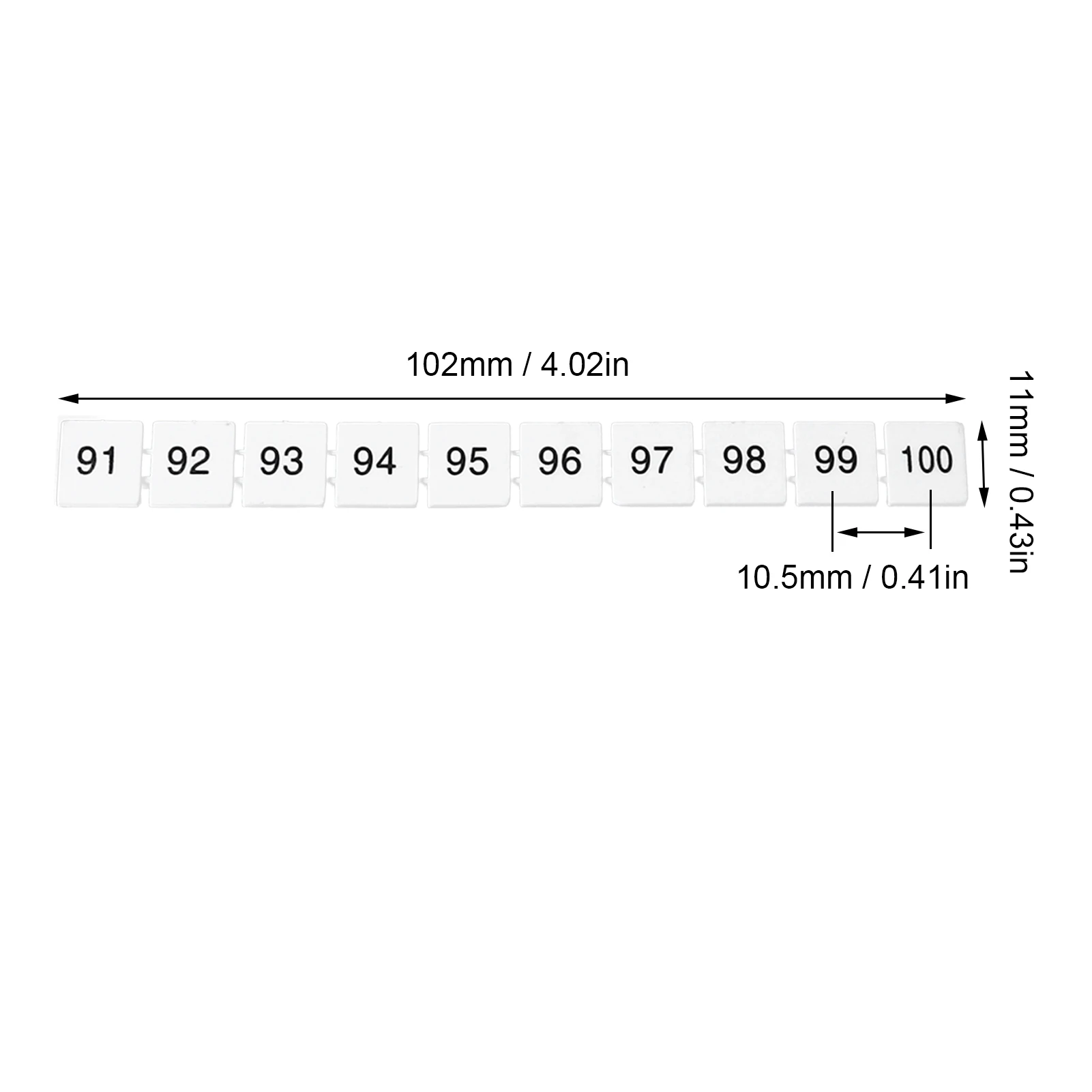 100PCS UK10N Terminal Block Marking Tape ZB10 Blank Number Label Identifier 91-100 Nylon Easy-Cut Marking Tape