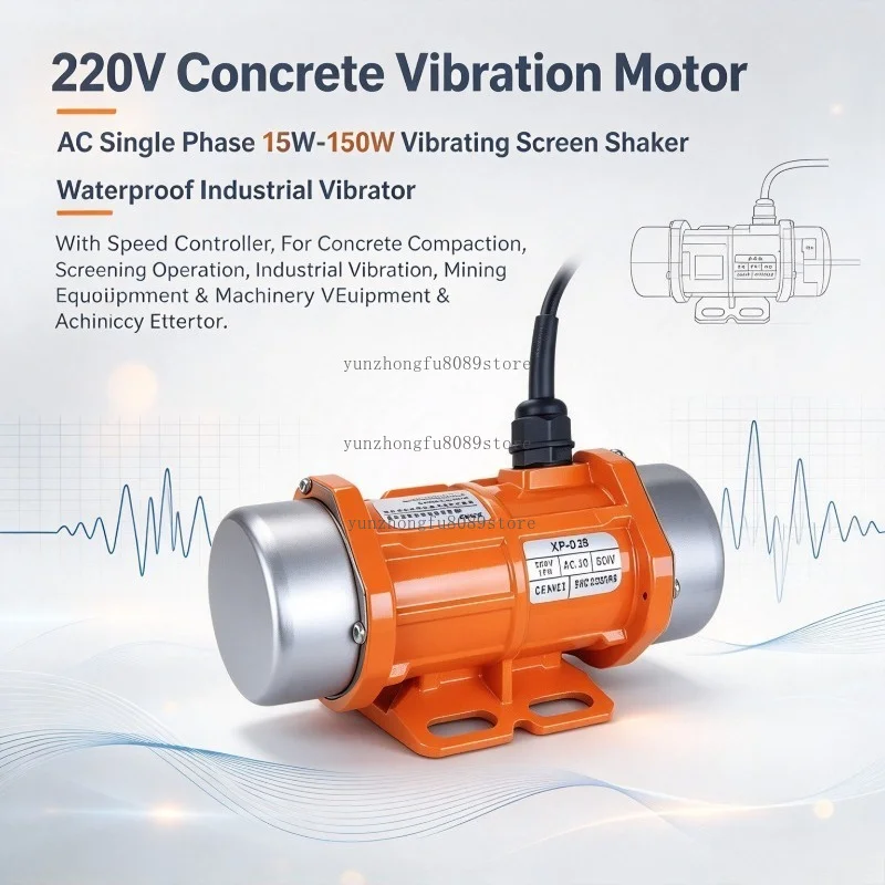220V Concrete Vibration Motor, AC Single Phase 15W-150W Vibrating Screen Shaker, Waterproof Vibrator with Speed Controller