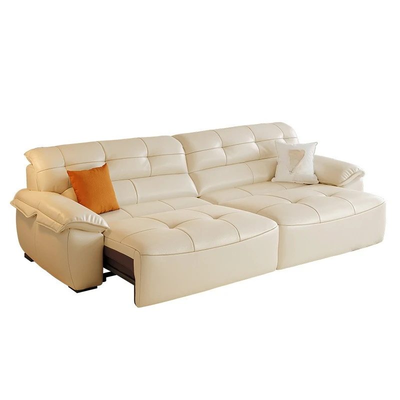 

Leather puff light luxury straight row small apartment household sofa bed dual-purpose telescopic multi-functional electric sofa