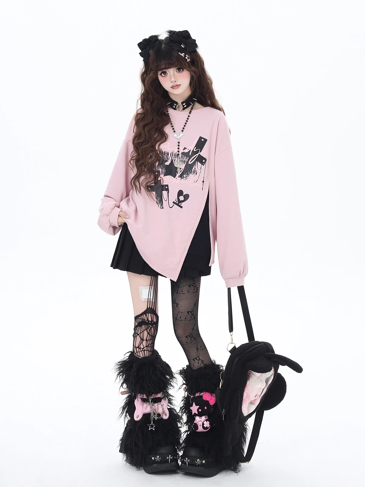 Subculture Highstreet Sweet Cool Y2k Tops Round Neck Long Sleeve Back Big Bow Split Loose Casual Sweatshirts Shirts Women Spring