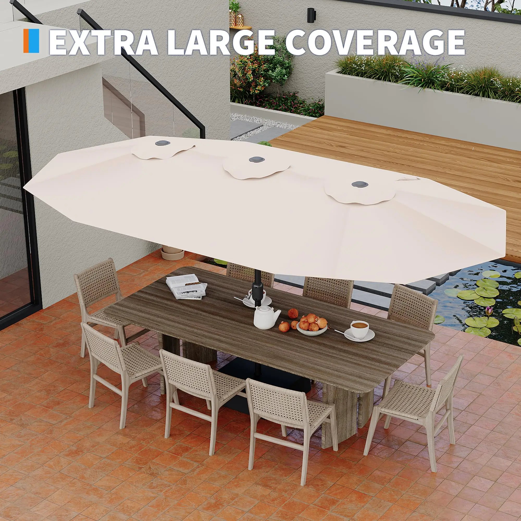 15ft Double-Sided Rectangular Patio Umbrella with Base Included - Double-Top Market Sunshade Canopy, UV Protection, Outdoor for Backyard, Poolside & Deck