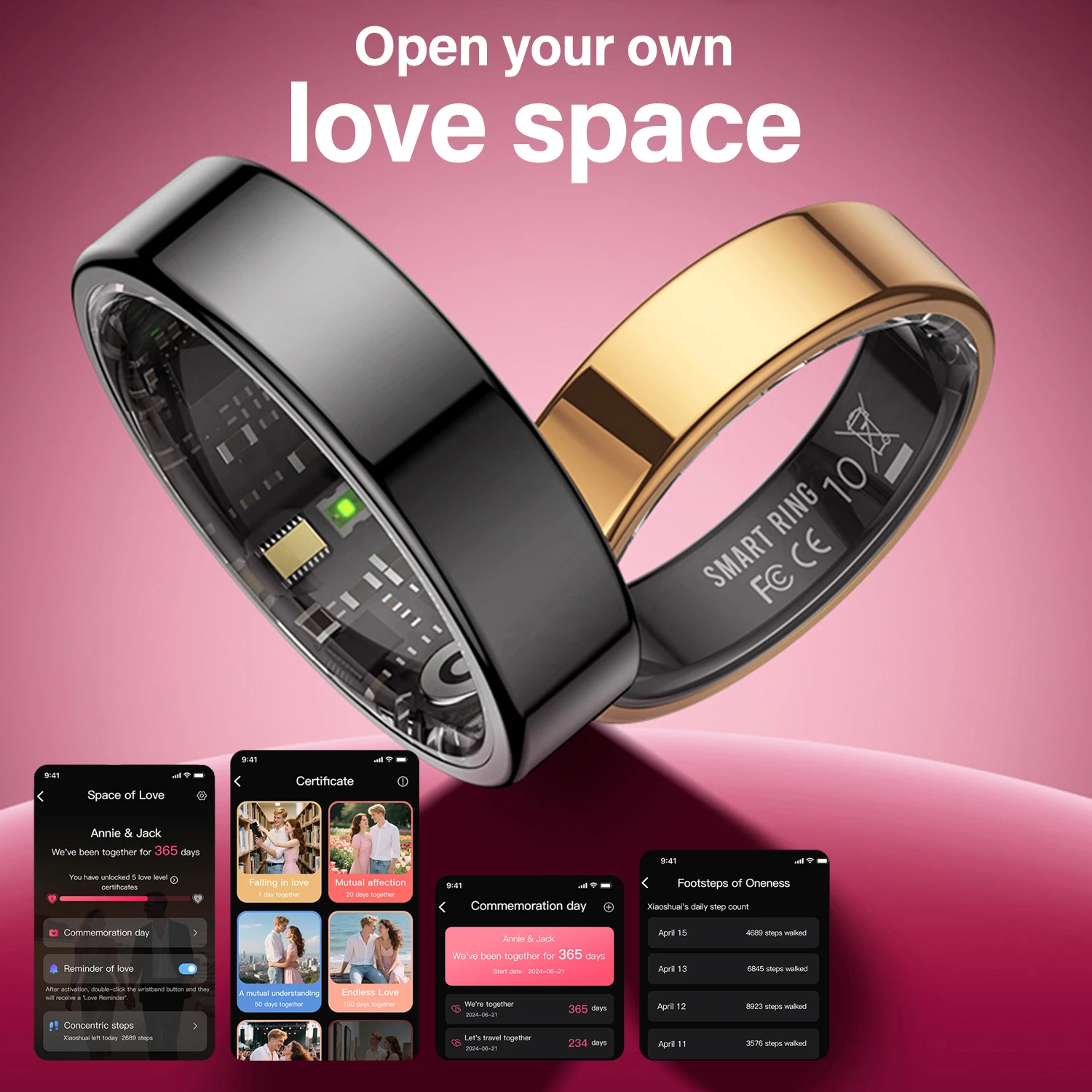 Smart Couple Ring Heart Rate Sleep Monitoring Multiple Sports Modes Pedometer Fitness Rings 5ATM Waterproof Bluetooth Smart Ring