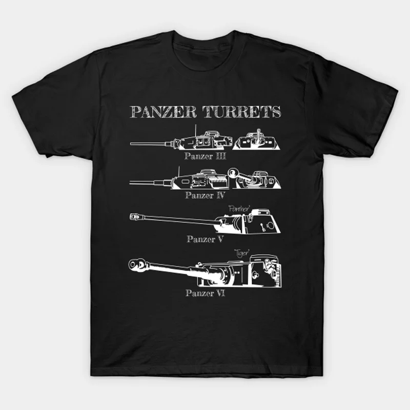 

Panzer Turrets WW2 German Tanks Schematic Recognition Blueprint T-Shirt 100% Cotton O-Neck Short Sleeve Casual Mens T-shirt