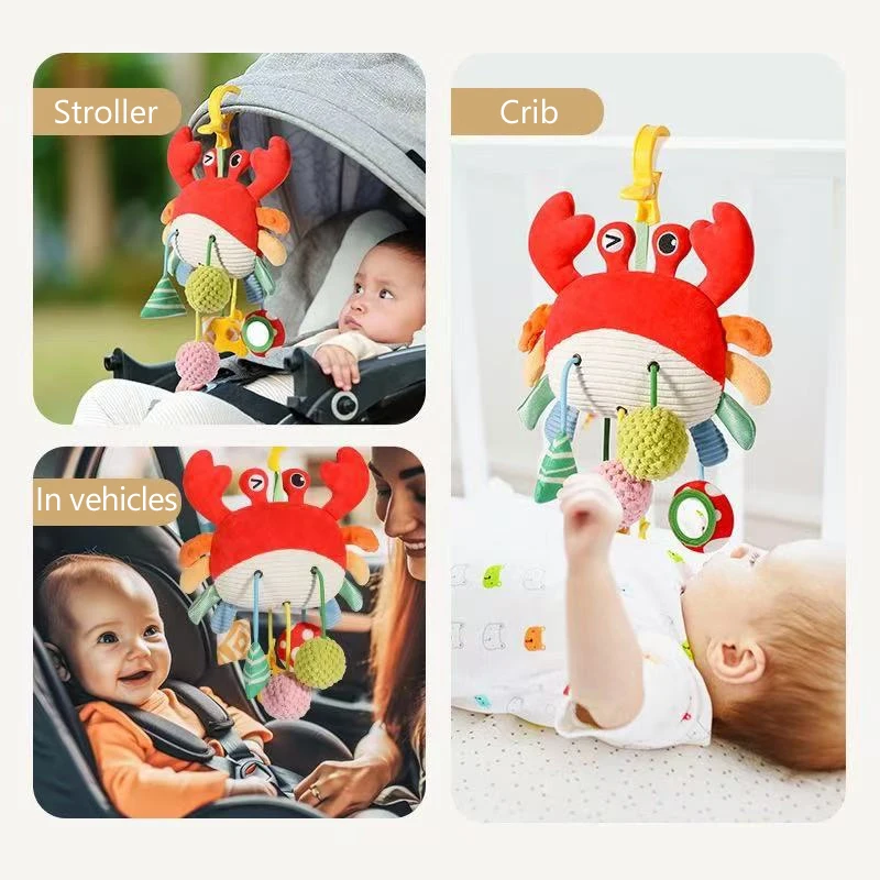 Educational Baby Toy Featuring Cartoon Animal Design, Multicoloured Hanging Bed Toy with Pull-string, Vibrant Rattle for Infants