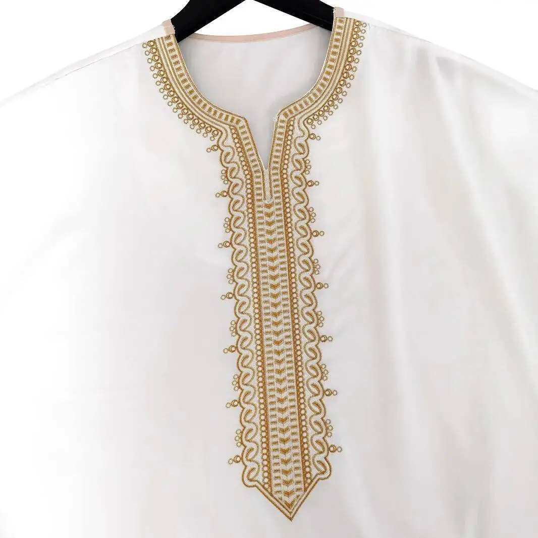 Nuovo abito musulmano ricamato a maniche lunghe con abito da uomo marocchino in stile etnico tasca laterale Ramadan Dubai lusso Islam elegante