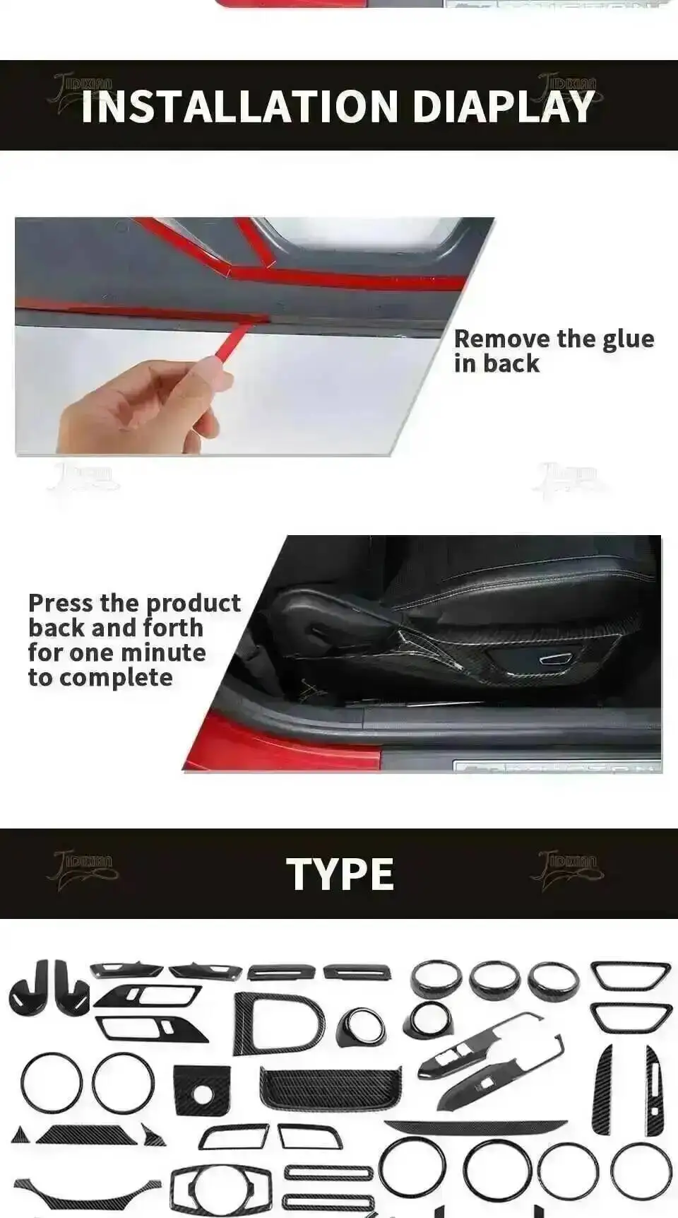 Carbon Fiber Grain Car Interior and Exterior Decoration Covers for Ford Mustang 2015–2023 description 3