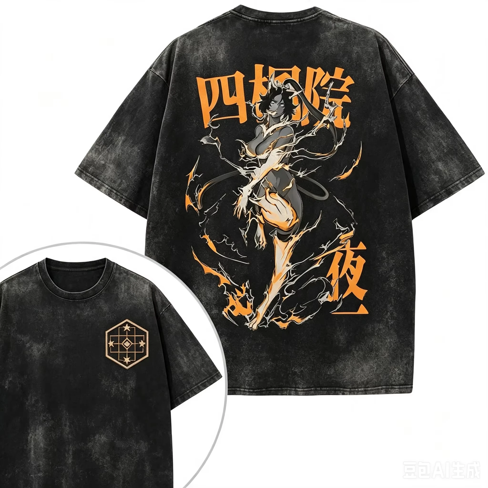 Bleach Yoruichi Shihouin Double Sided Vintage Washed T-Shirt Y2K Cotton Tee Men Women Anime Fans Casual Streetwear Tops