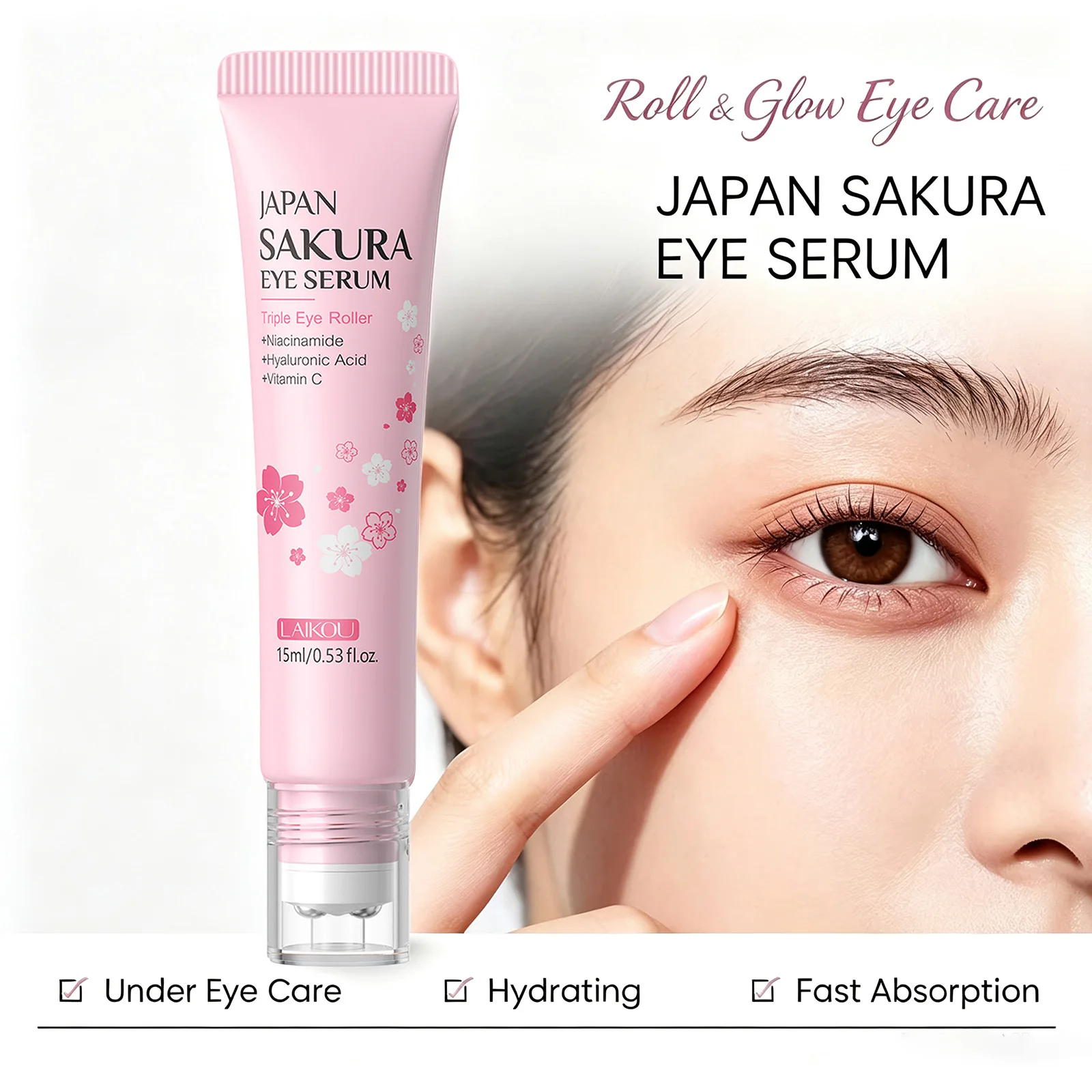 LAIKOU 15ml Sakura Slide Ball Eye Massage Serum Essence Firming Care For Under Eye Area Soothe Tired Eyes