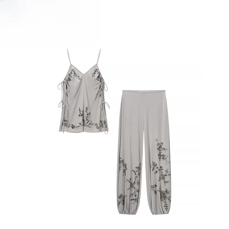 

Fashionable Summer New Arrival Women's Embroidered Bead Set Versatile Design Polyester Fiber Two-Piece Suit Student Uniform