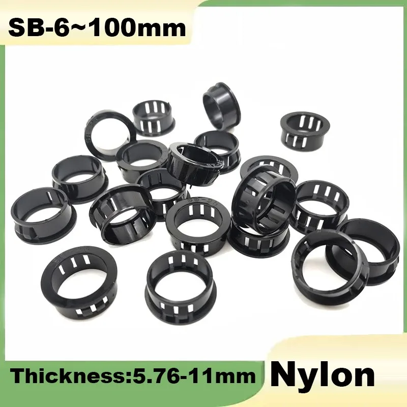 Snap-on Wire Grommets SB-6~100mm Black Nylon Plastic Rround Snap-in Knockout Insulating Bushing Hole Grommets Hole Plug Cover