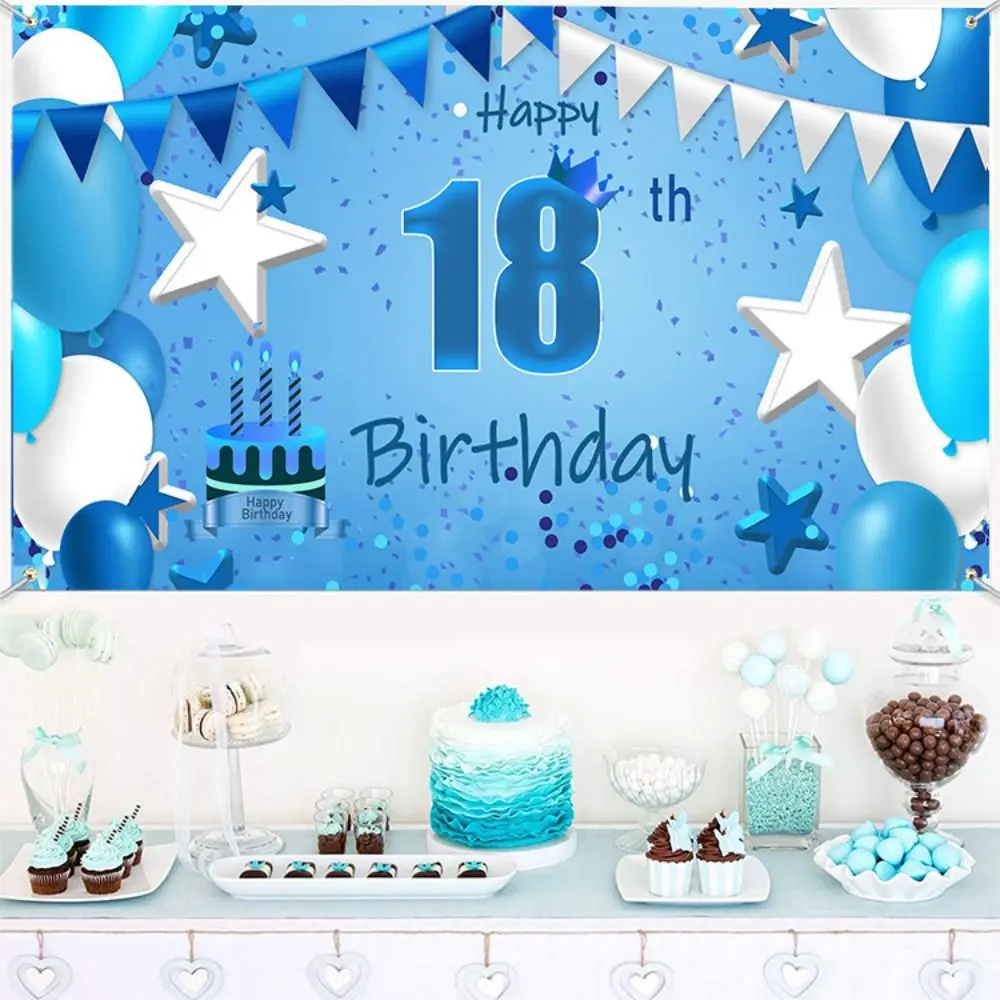 10th 70th Happy Birthday Photography Backdrop Celebrate Polyester Birthday Party Background Glitter Blue Poster Photo Props