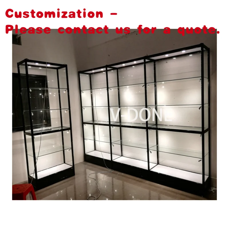 

custom.Supermarket Modern Glass Cabinet Kiosk Display LED-Lit Aluminium Showcase Jewelry Mall Usage