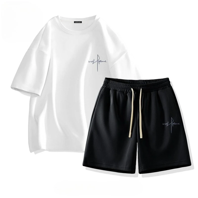 

Summer Short Sleeve Shorts Set Boys High Street Trend Versatile T-Shirt Men's Sports Casual Shorts Two-piece Set Loose Clothes