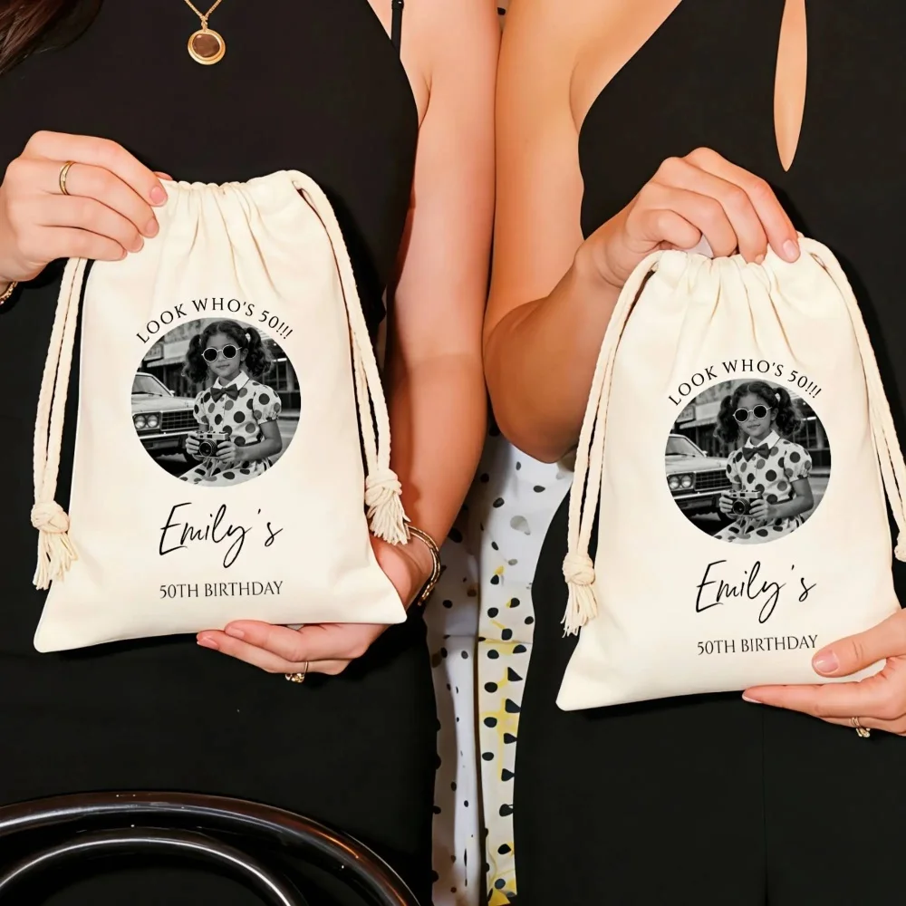 Custom Drawstring Bag, Personalized Photo & Text Print Pouch, Customized Picture Storage Sack, Birthday Party Favor Gift Bag