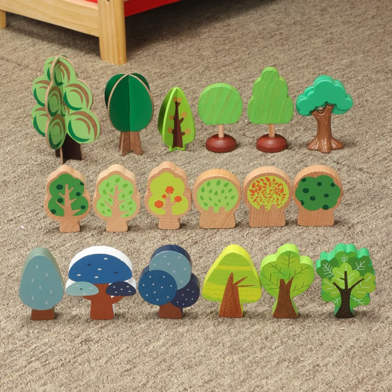 All Kinds Scene Trees Wooden Train Track Accessories Forest/Splicing/Painted Trees compatible with All Brands Wooden Tracks