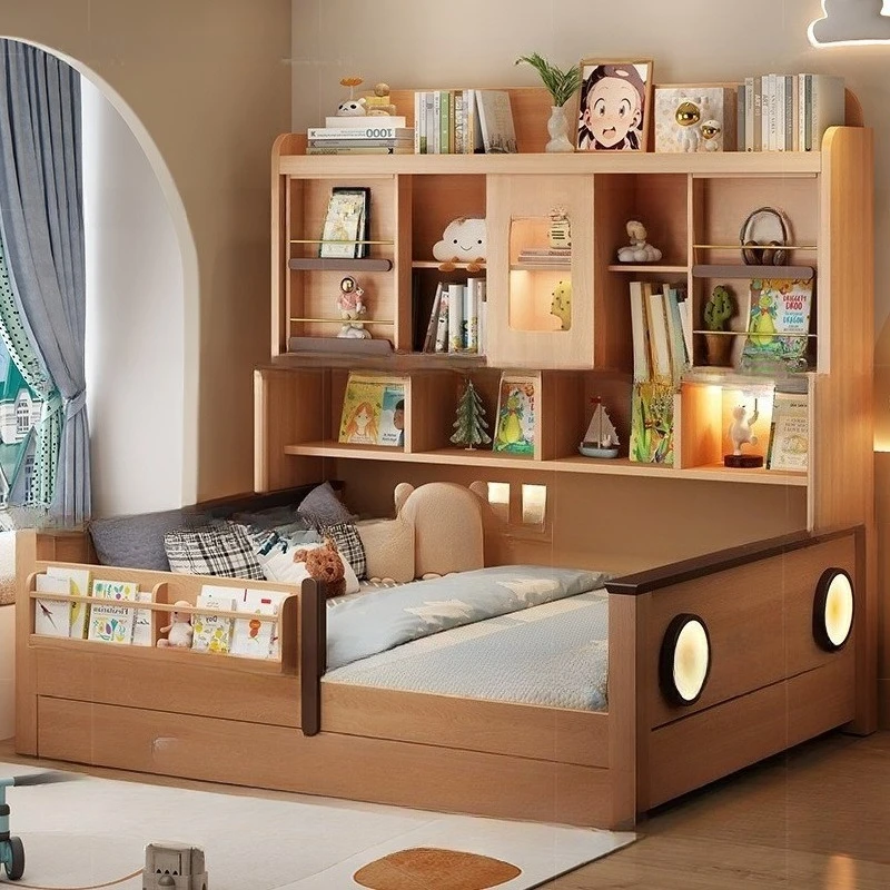 Children's bed, child and mother integrated wardrobe bed with guardrail bed, space saving tatami bed, tree house