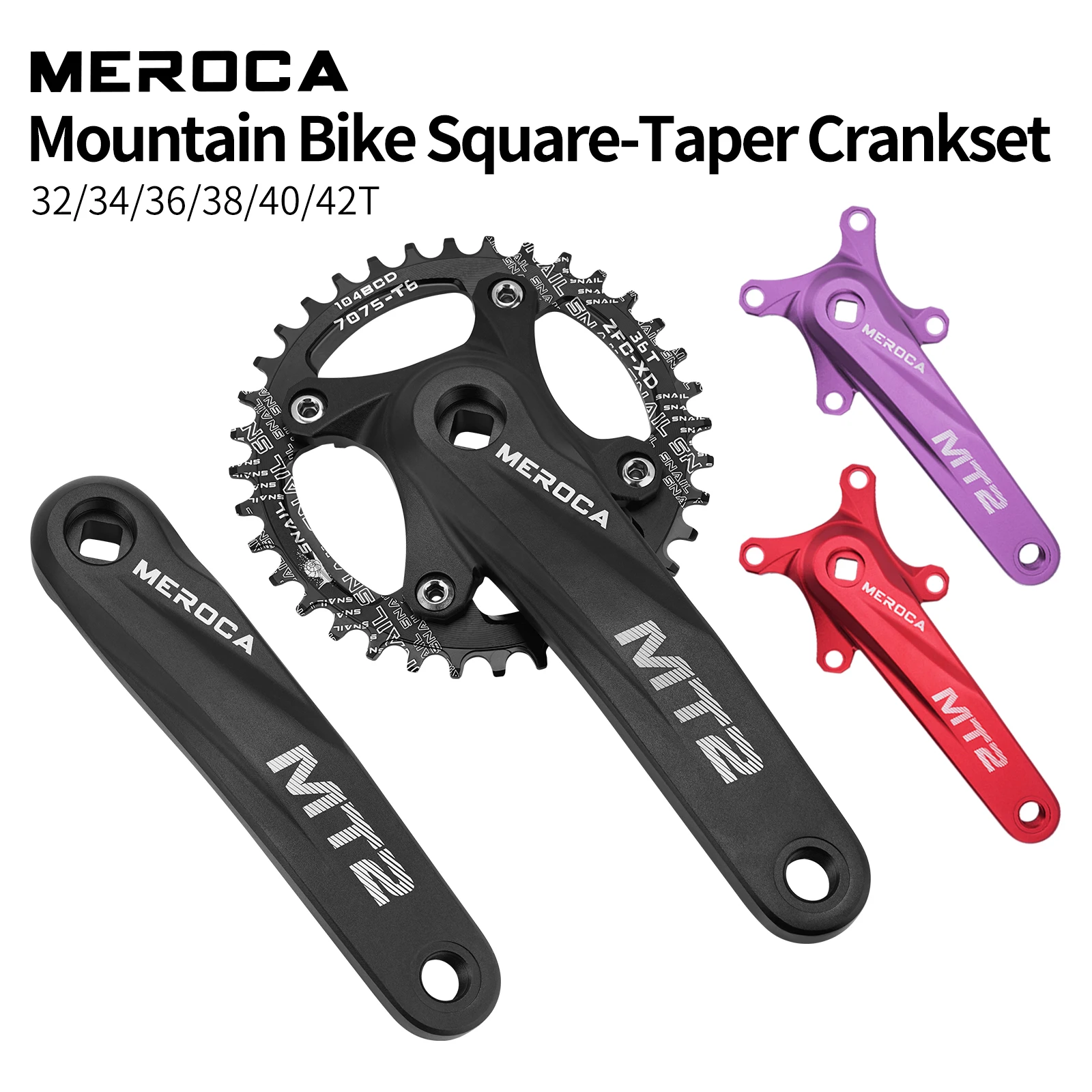 MEROCA MT2 Mountainbike Square Taper Kurbelgarnitur Aluminiumlegierung 170mm 104BCD Einzelkettenblatt 8~12S MTB Kurbel Fahrradkurbelarm