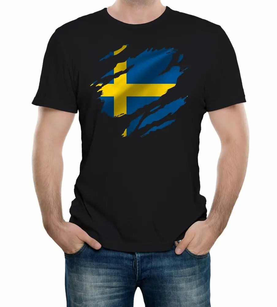 Torn Sweden Flag Men's T-Shirt Swedish Stockholm Country National Football For Men Clothing Women Short Sleeve Tees