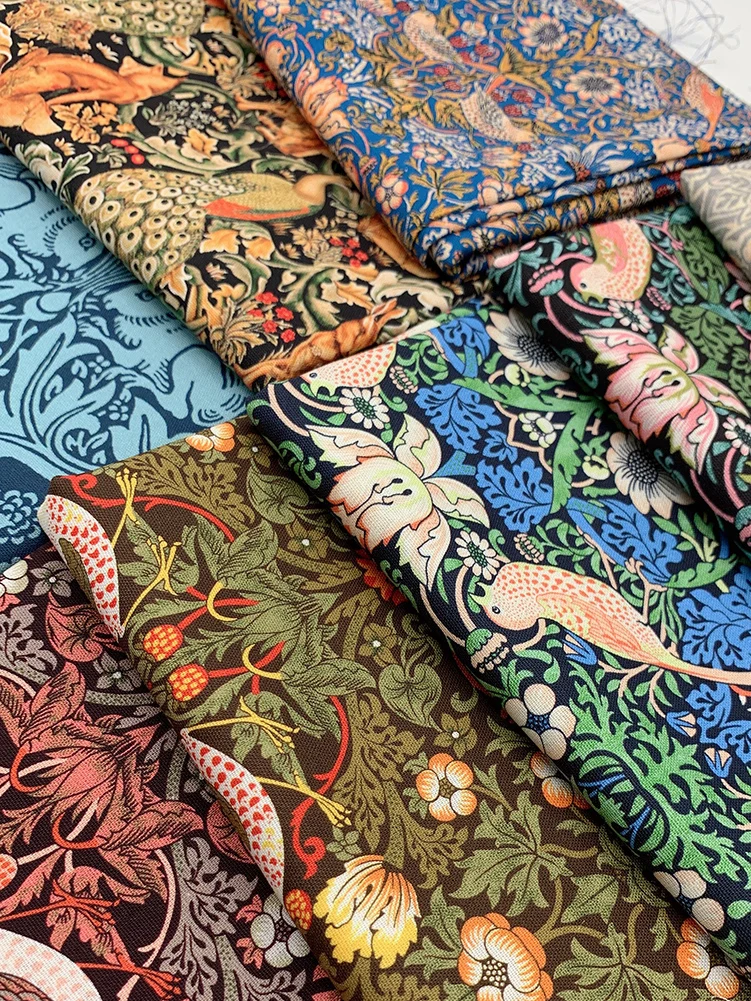 William Morris złodziej ptasia tkanina żółta zielona niebieski Patchwork DIY ręcznie robiona dla szycie ubrań przez pół metra