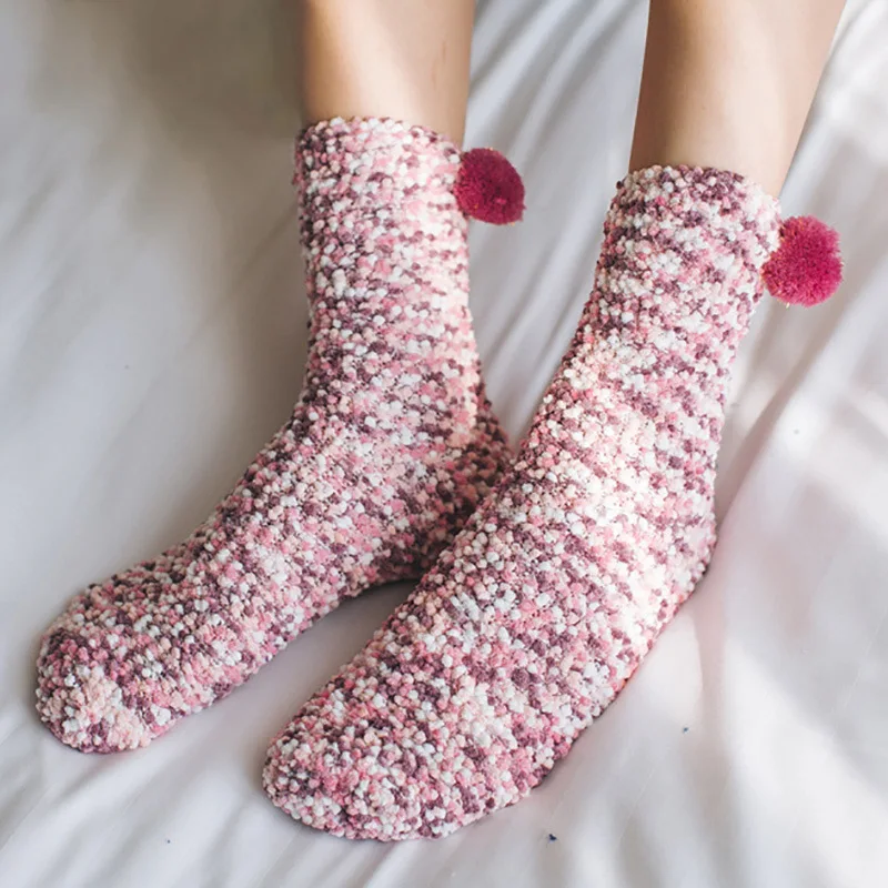 Women Candy Colors Winter Warm Fluffy Socks Casual Home Floor Sleeping Thick Fuzzy Socks Christmas Gift Coral Velvet Cake Socks