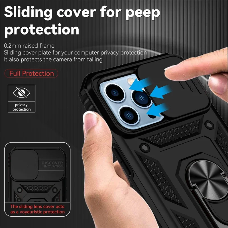 Military Grade Armor Stand Case for IPhone 16 15 14 13 12 11 Pro Max Plus 15Pro i15 Magnetic Car Holder with Slide Camera Cover