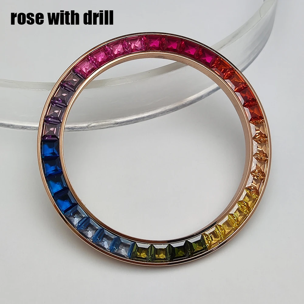 39.2mm*30.8mm Daytona Rainbow Circle Tilted Metal Glass Bezel Insert Modified Accessory Daytona Watch Parts No Luminous