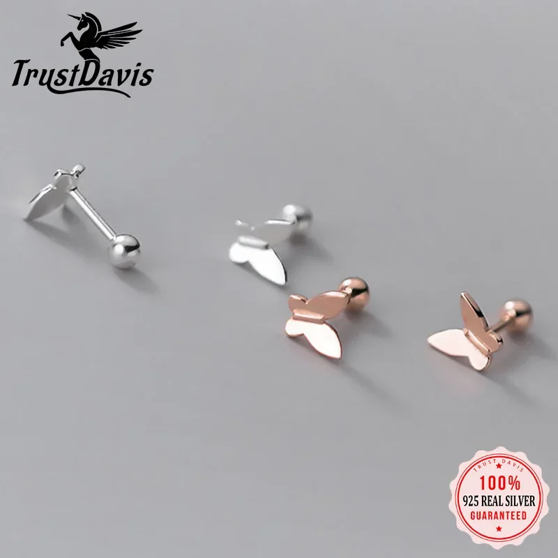 

TrustDavis Real 925 Sterling Silver Fashion Sweet Butterfly Screw Stud Earrings For Women Wedding Valentine's Day Jewelry DB317