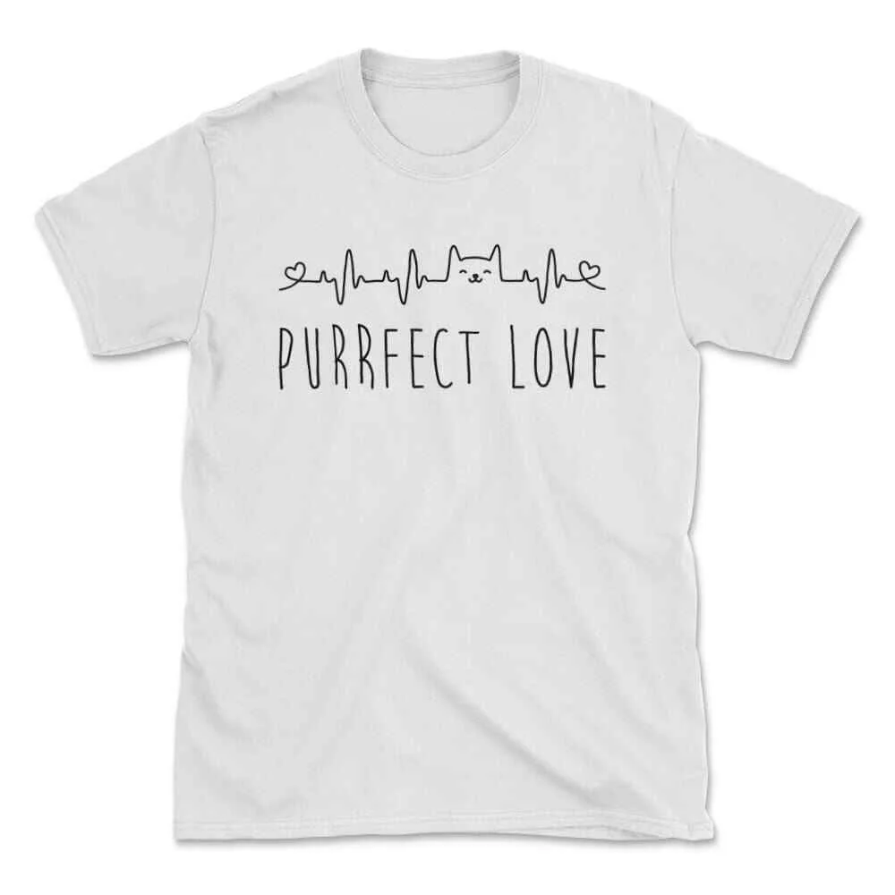 Purrfect Love Funny ECG Cute Pet Cat Heart Beat T-Shirt 100% Cotton O-Neck Summer Short Sleeve Casual Mens T-shirt Size S-3XL