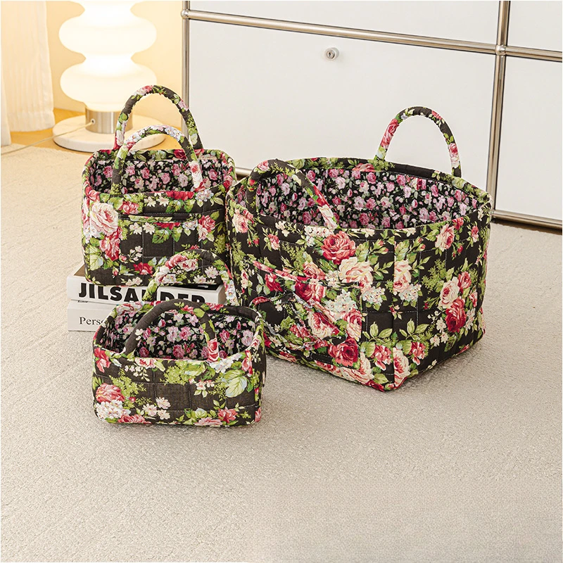 Large Size、Medium and small three-piece quilted storage basket set Portable storage box for household items