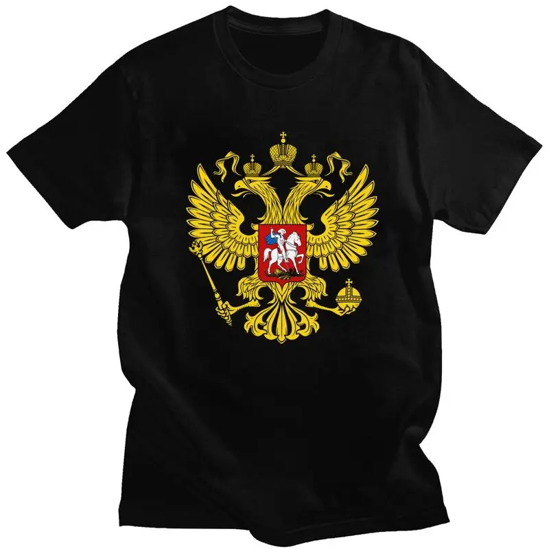 Custom Mens Coat Of Arms Of Russia T Shirts Short Sleeve Cotton T-shirt Leisure Russian Empire Tee Loose Fit Clothes