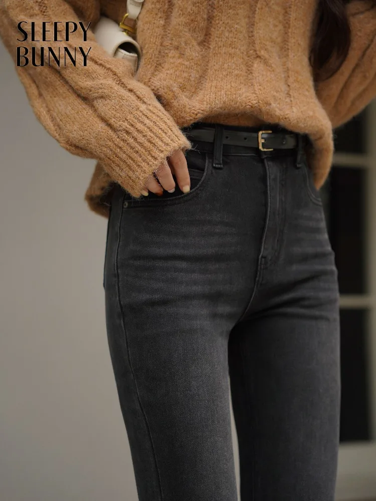 

Vintage High Waist Flared Jeans Winter Fleece Lined Stretch Denim Pants Washed Bootcut Long Trousers for Women Casual Outfit