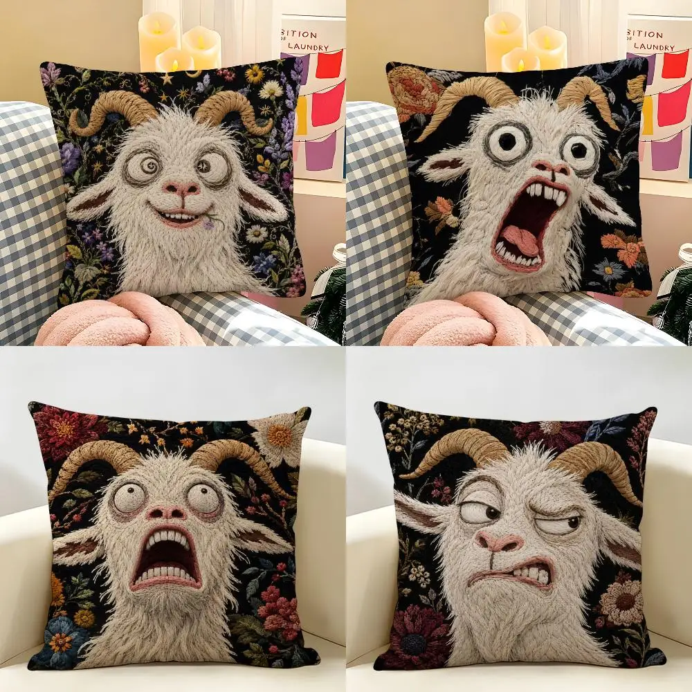 Funny Screaming Goat Cushion Cover Natural Linen Organic Fabric Double-Sided Printing Breathable Perfect For Home Decor