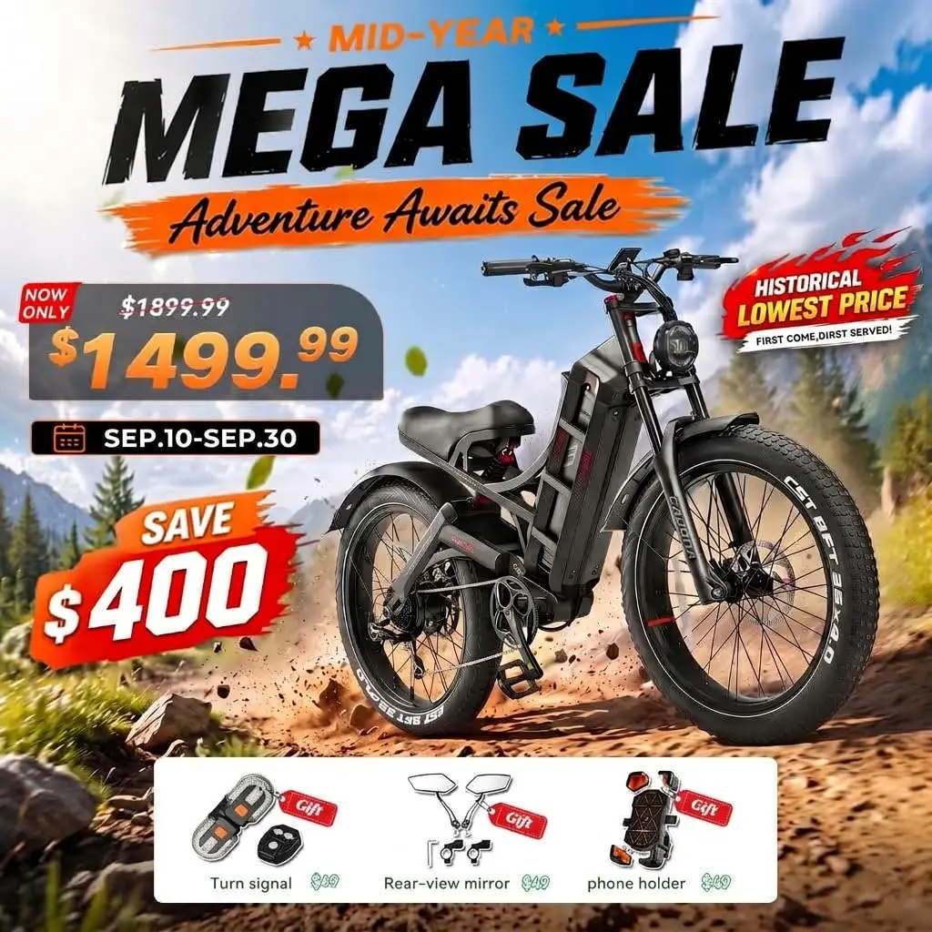 1600W 48V 60AH 200Miles Electric Bike for Adults, 26