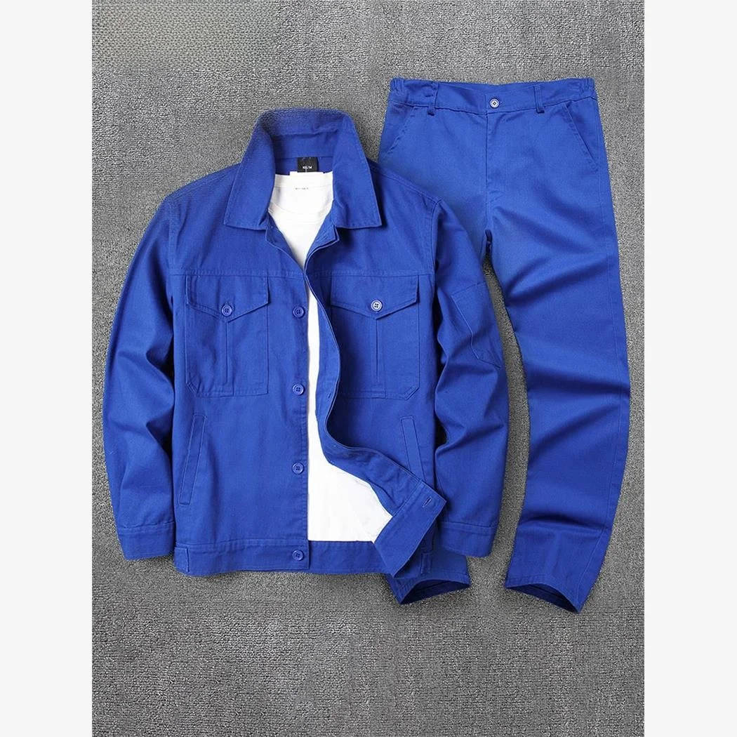 純綿長袖作業服セット男性用秋の建設現場溶接耐火傷耐摩耗性自動車修理