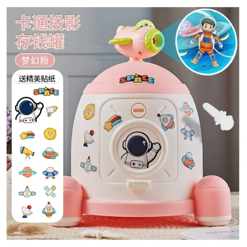 

DIY Children Bear Bank with Cartoon Sticker Multi-purpose Space Rocket Astronaut Shape Cash Box Plastic Money Box Kids Gift Toys