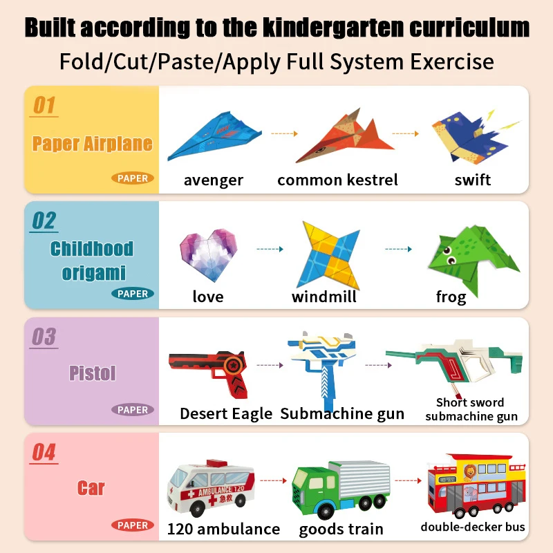 Course-based paper craft sets: paper planes, origami, paper guns, paper carts - paper-cutting, folding, pasting