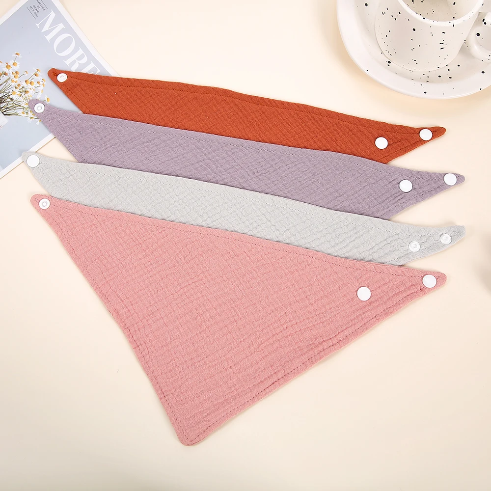 4/Pcs Feeding Drool Bibs Cotton Accessories Newborn Solid Color Bandana Scarf Snap Button Soft Triangle Saliva Towel Baby Bibs