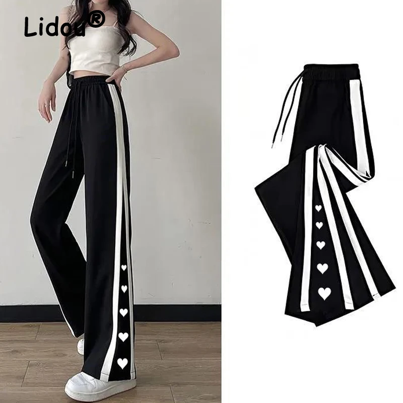 

Black Sweatpants Women New Spring Autumn Korean Heart Print High Waist Streetwear Harajuku Wide Leg Pants Casual Baggy Trousers