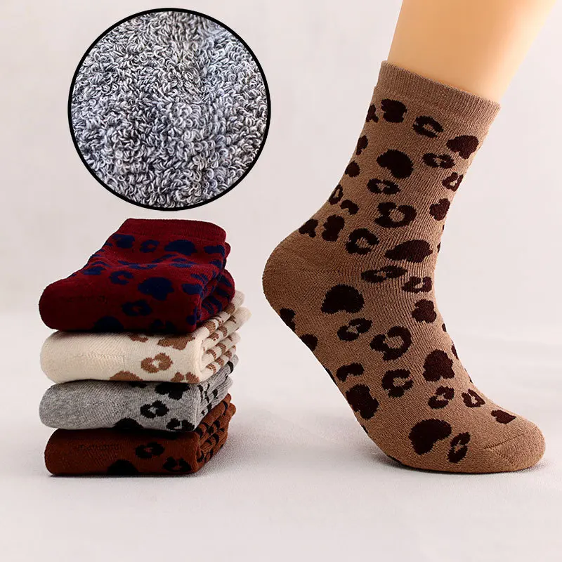 Women Socks Retro Leopard Print Cotton Terry Thick Winter Warm Sock Cotton Girl Gift Funny Kawaii Cute Sox calcetines mujer Sox