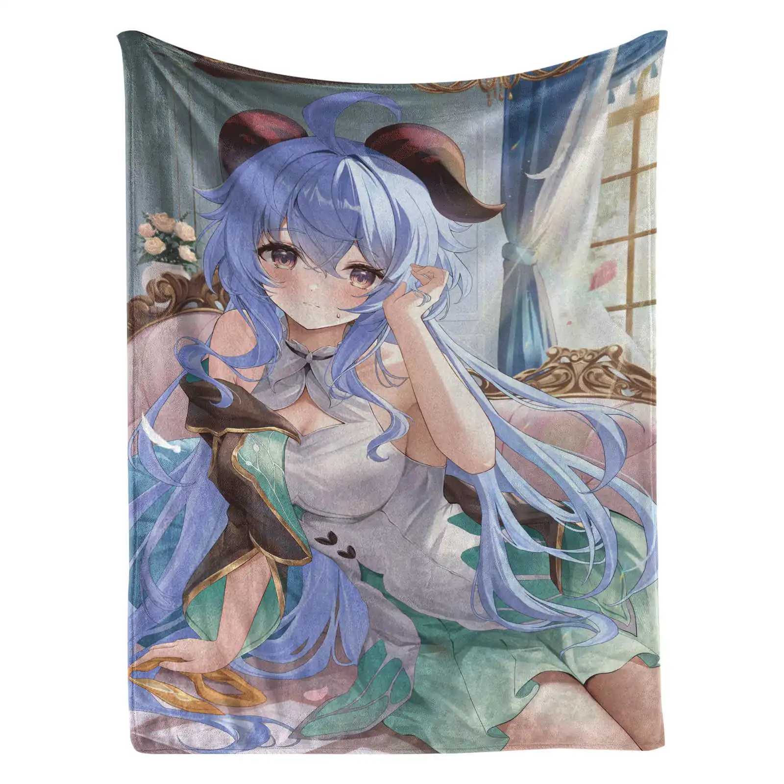 Game Genshin Impact Ganyu Flannel Blanket Warmth Soft Air Conditioning Otaku Blanket Multifunctional