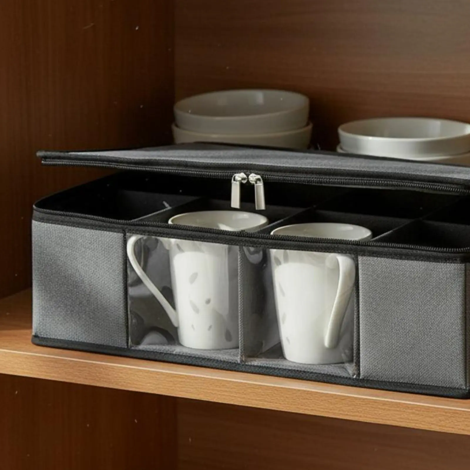 Caja de almacenamiento para tazas con ventana transparente, estuche para tazas de 12 compartimentos, contenedor dividido para tazas, asas reforzadas, organizador de vajilla, para partículas